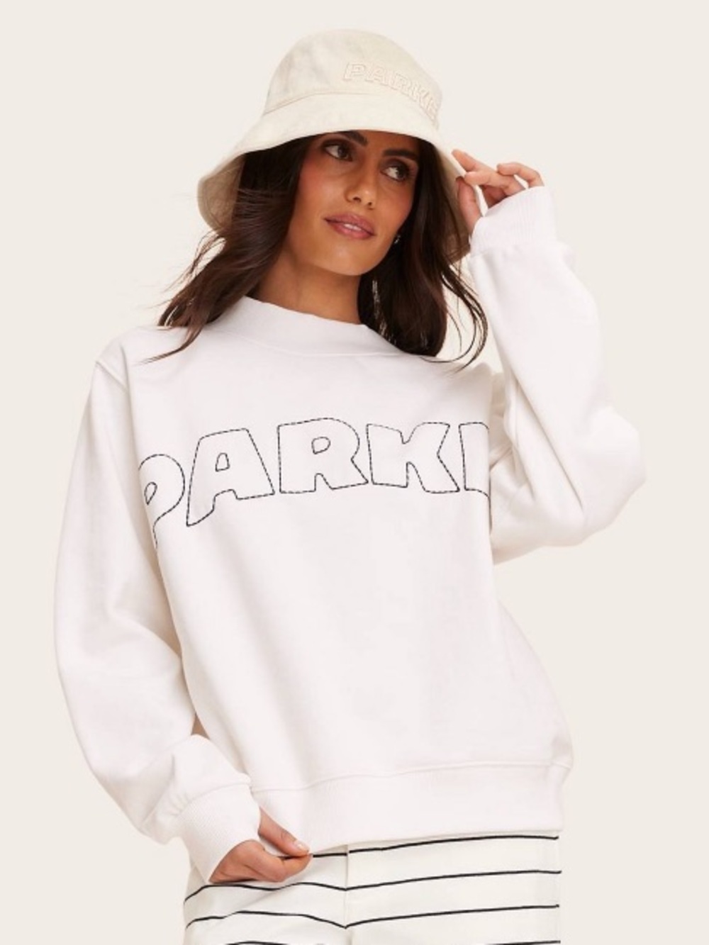 NWT Parke X Target Cream Logo Mock Neck Pullover Sweatshirt S/M - IN HAND!